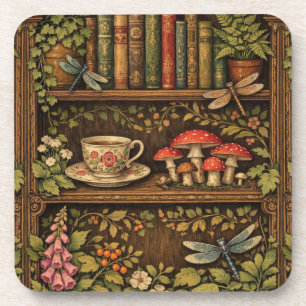 Porta-copo Prateleira de livros retrô cogumelos café floral