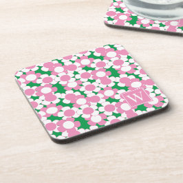 Porta-copo Preppy Daisy Bloom – Monograma Rosa e Verde