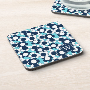 Porta-copo Preppy Daisy Bloom – Turquesa e Monograma Azul Mar