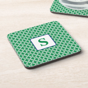 Porta-copo Preppy Verde Branco Padrão de Link Azul Monograma