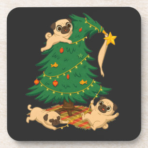 Porta-copo Presente do Caos da Árvore de Natal do Pug Engraça