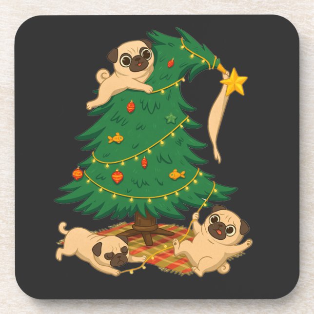 Porta-copo Presente do Caos da Árvore de Natal do Pug Engraça (Frente)