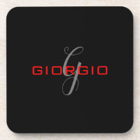 Preto Vermelho Seu Nome Monograma Inicial Moderno