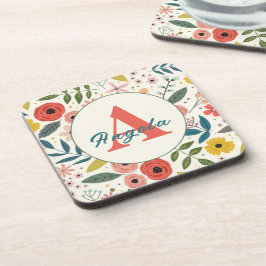 Porta-copo Pretty Blush Pink Floral Botanical Monogram 