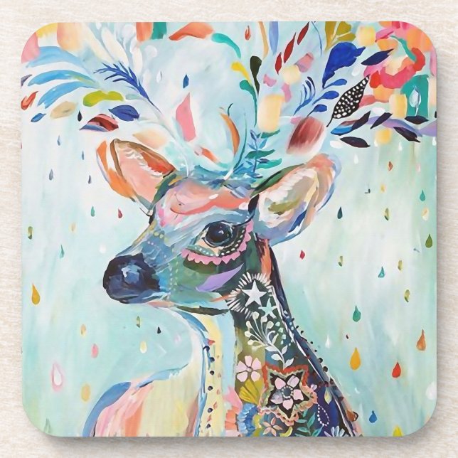 Porta-copo Pretty Modern Deer Art Flower Antlers (Frente)
