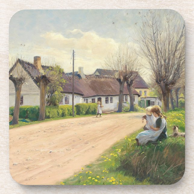 Porta-copo Primavera na vila com garotas na estrada (Frente)