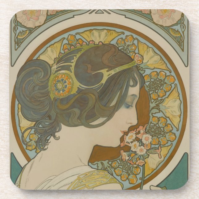 Porta-copo Primrose por Alphonse Mucha (Frente)