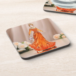 Porta-copo Princesa de vidro cristal com vestido de laranja