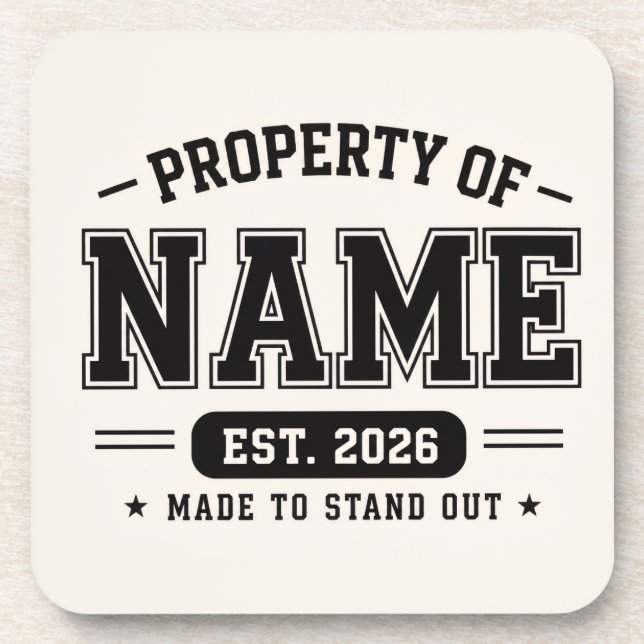 Porta-copo Propriedade Personalizada do Nome – Estilo Varsity (Frente)