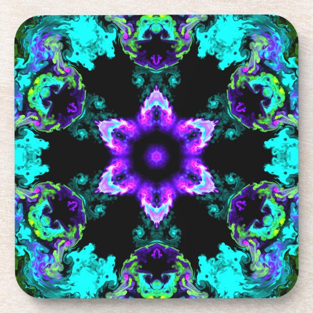 Porta-copo Psychedelic Hippie Flower Purple Teal and Black (Frente)