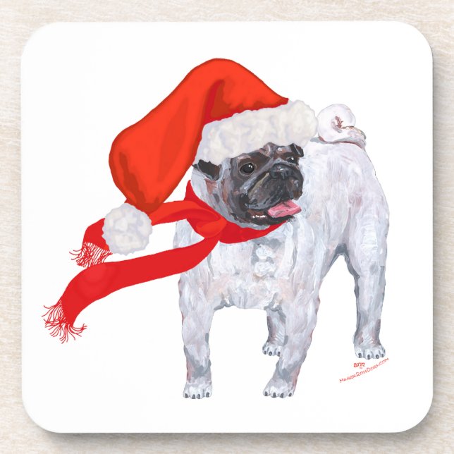 Porta-copo Pug de Natal (Frente)