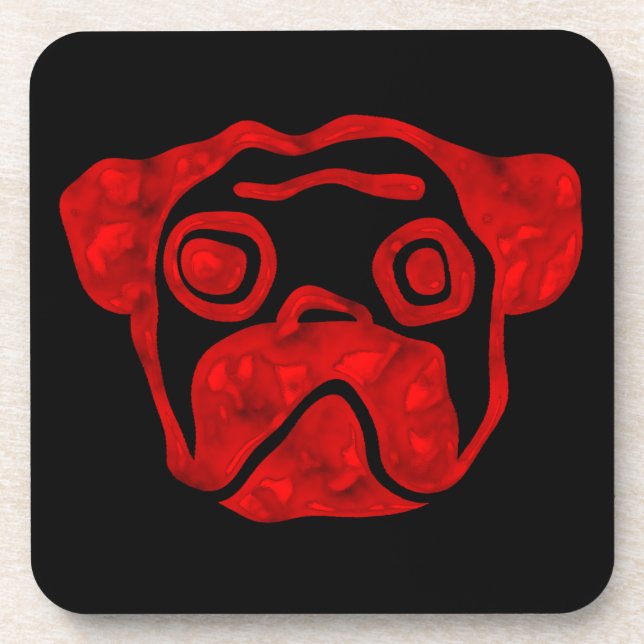 Porta-copo Pug de vidro vermelho (Frente)