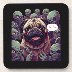 Porta-copo Pug Mordido por Zumbi Engraçado “Estou Bem” Hallow