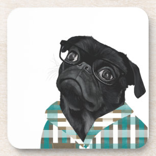 Porta-copo Pug Preto Adorável com Óculos e Camisa