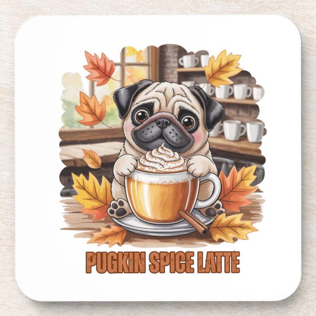 Porta-copo Pugkin Spice Latte – Cute Autumn Pug Coffee Design (Frente)