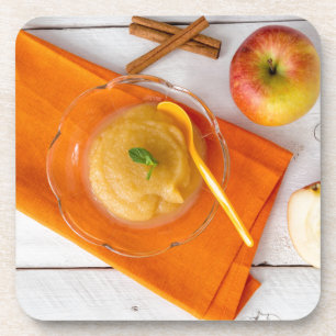 Porta-copo Purê de maçã com canela e colher de laranja