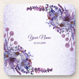 Porta-copo Purple Blue Pink Floral Glitter Wedding Party