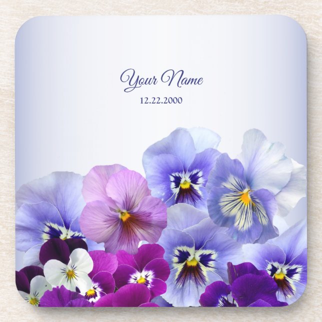 Porta-copo Purple Lilac Pansy Floral Rustic Wedding Party (Frente)