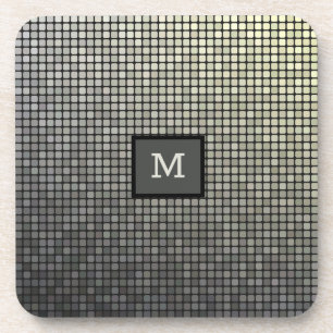 Porta-copo Quadrados de prata e preto monogramas