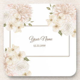 Porta-copo Quadro Floral Rosa Branco Festa de Casamento Moder