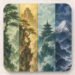 Porta-copo Quatro Estações Montanha   Paisagem de Tinta Japon