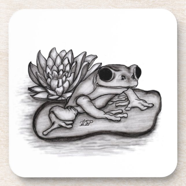 Porta-copo Rã com Flor de Lotus (Frente)
