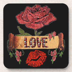 Porta-copo RAB Rockabilly Dia dos Namorados Rosas, Amor e Bat
