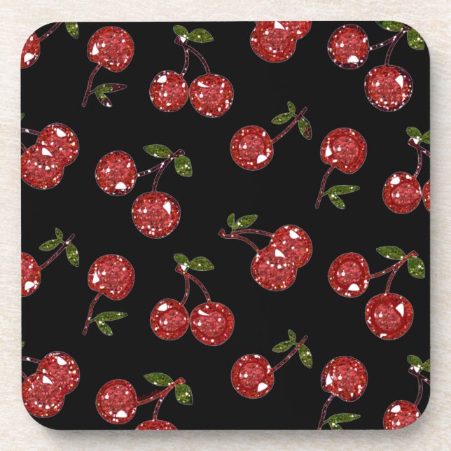 Porta-copo RAB Rockabilly Very Cherry Cherries On Black (Frente)
