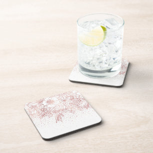 Porta-copo rabiscos florais desenhados em rosa dourado e conf