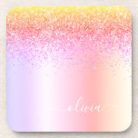 Porta-copo Rainbow Pastel Girly Glitter Metal Monograma Nome<br><div class="desc">Portas copos De Papel De Nome Do Rainbow Pastel Faux Foil Metálico Sparkle Glitter Brugado Metal Monograma. Isso faz a formatura perfeita,  aniversário,  casamento,  chá de panela,  aniversário,  chá de fraldas ou presente de festa de solteira para alguém que ama luxo de vidro e estilos quíticos.</div>