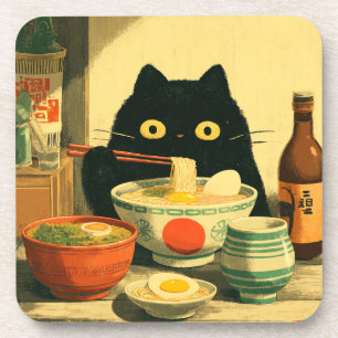 Porta-copo Ramen Comendo Gato Negro Engraçado