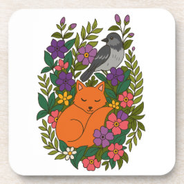 Porta-copo Raposa, pombo e flores