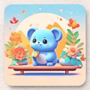 Porta-copo Rato Azul Cute com Flores