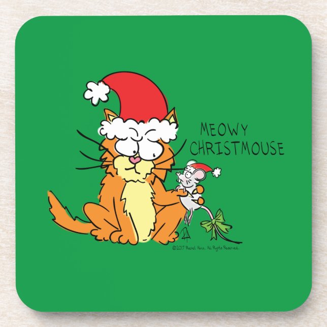 Porta-copo Rato Gato de Cartoon Engraçado de Natal (Frente)