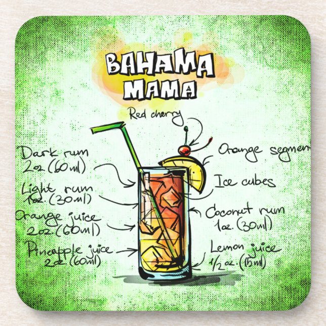 Porta-copo Receita de Bebida Bahama Mama (Frente)