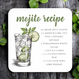 Porta-copo Receita de Mojito / Bebida de Coquetel Ilustrada