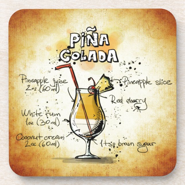 Porta-copo Receita do cocktail de Pina Colada (Frente)