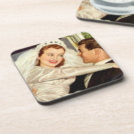 Porta-copo Recém-casados de casamento retrô, noiva e noivo fe