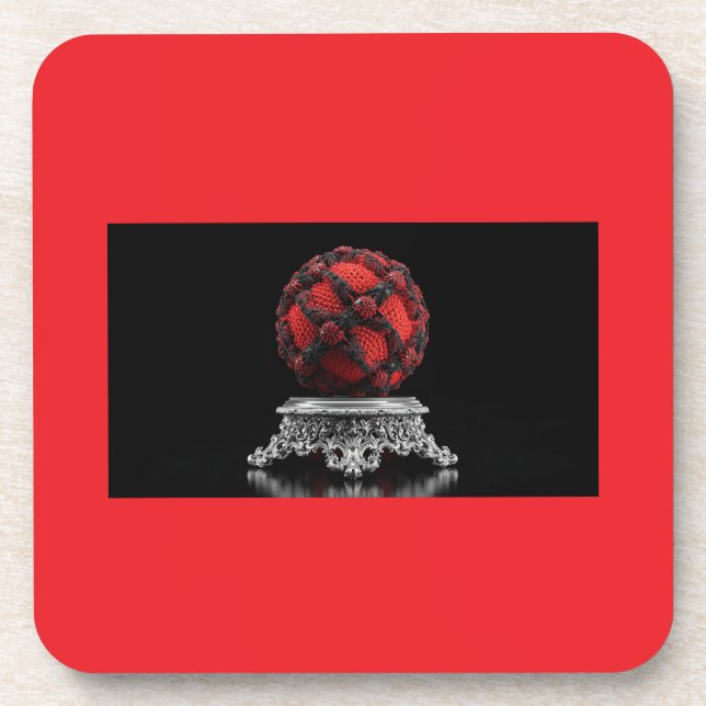 Porta-copo Red And Black Mandelbrot Sphere On Silver Pedestal (Frente)