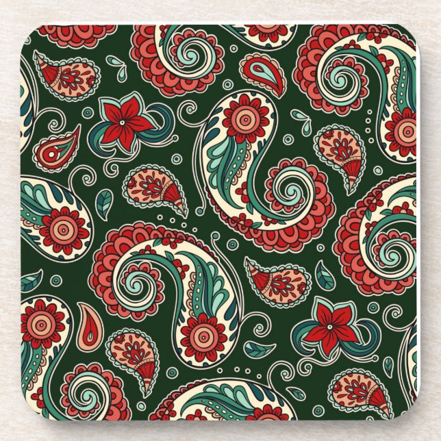 Porta-copo Red and Green Paisley Hard plastic coaster (Frente)