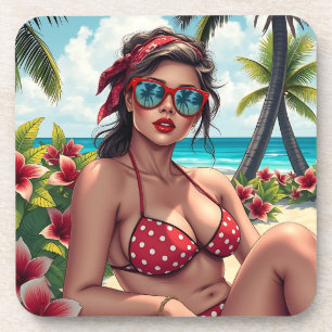 Porta-copo Red Bikini, óculos de sol e mulher Bandana