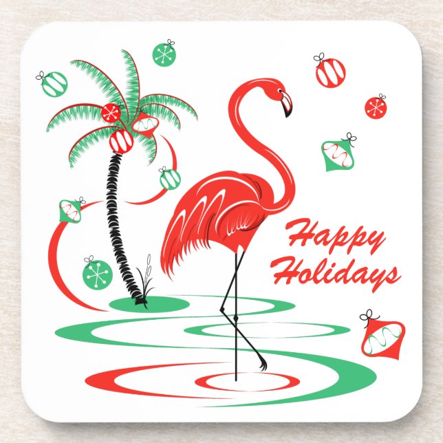 Porta-copo Red Christmas Flamingo Happy Holidays plástico (Frente)