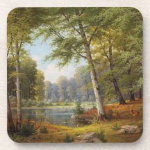 Red Deer by the Forest Pond