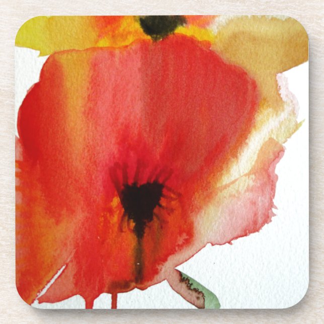 Porta-copo Red Poppies aquarela arte floral moderna (Frente)