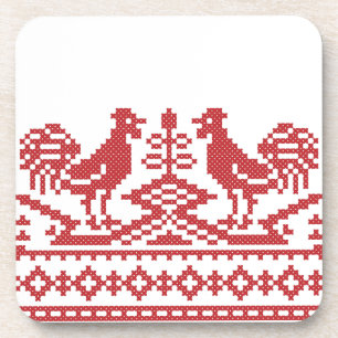 Porta-copo Red Rooster cross-stitch