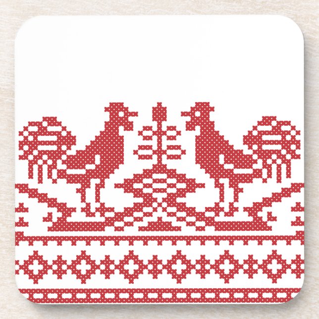 Porta-copo Red Rooster cross-stitch (Frente)