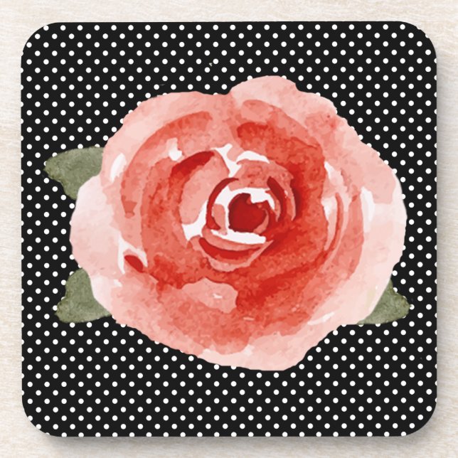 Porta-copo Red Rose on Black and White Polka Dot (Frente)