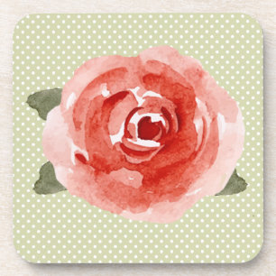 Porta-copo Red Rose on Lime Green and White Polka Dot