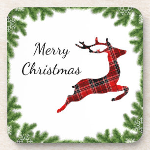 Porta-copo Red Xadrez Reindeer Feliz Feriado de Natal