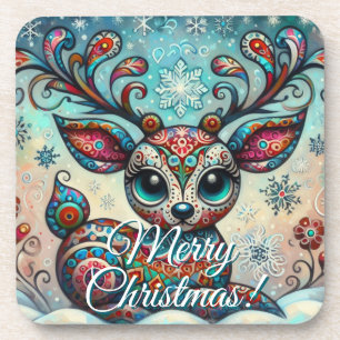 Porta-copo Rena de Natal de Olhos Grandes Arte Folclórica Per